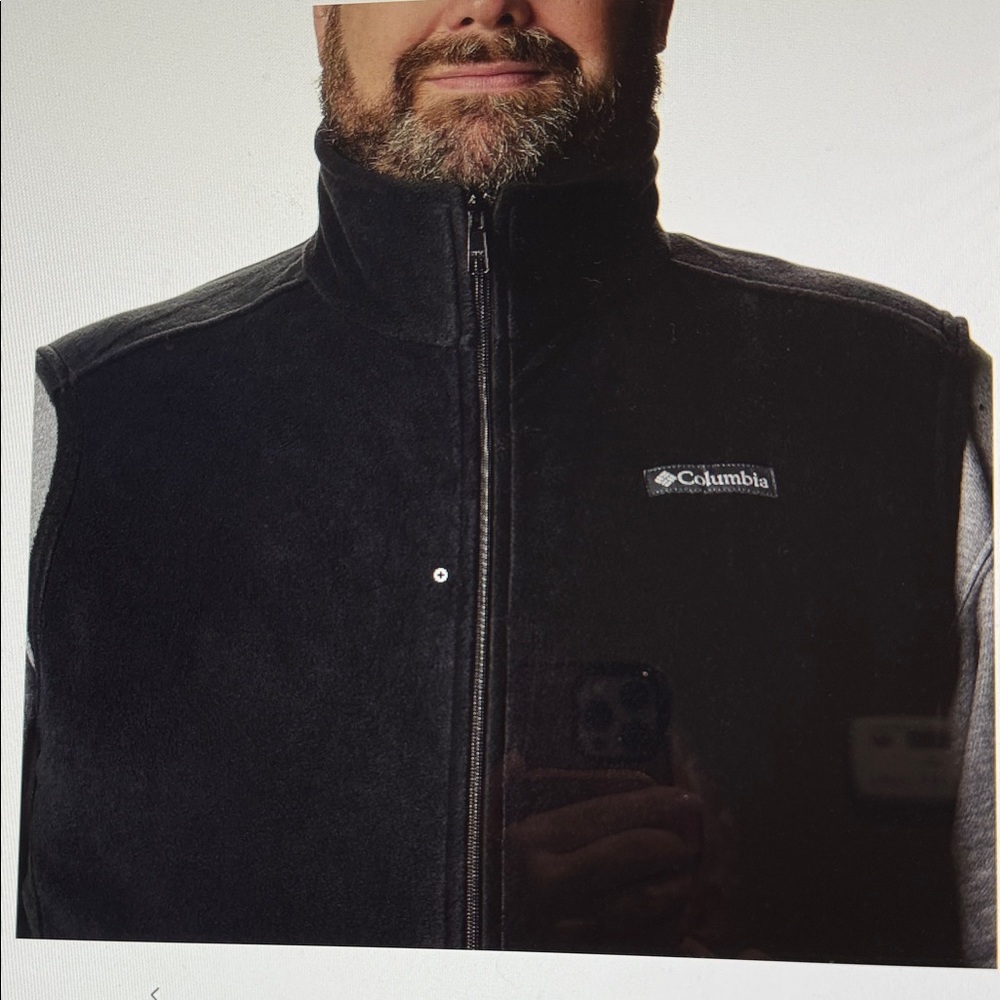 Columbia 3XLT TallMan Dk Blk Fleece Full Zip Up High Collar Outdoor Durable Vest - Picture 2 of 14